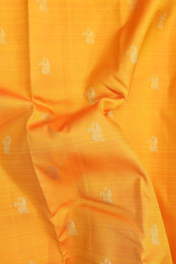 Kanchipuram Silk Saree In Royal Orange With Paisley Buttas