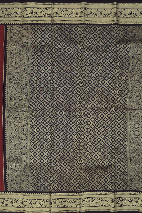 Kanchipuram Silk Saree In Royal Orange With Peacock Buttas