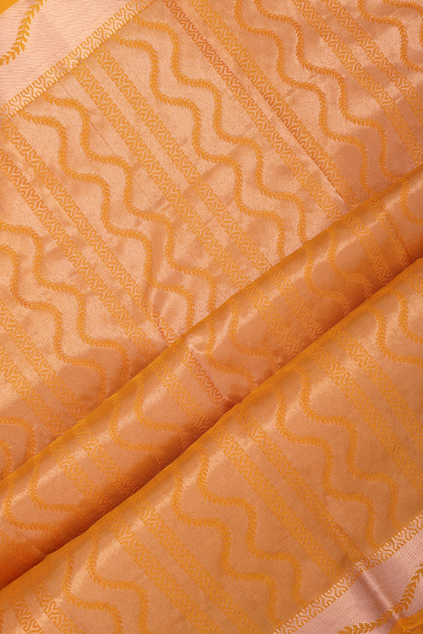Kanchipuram Silk Saree In Royal Orange With Zari Border