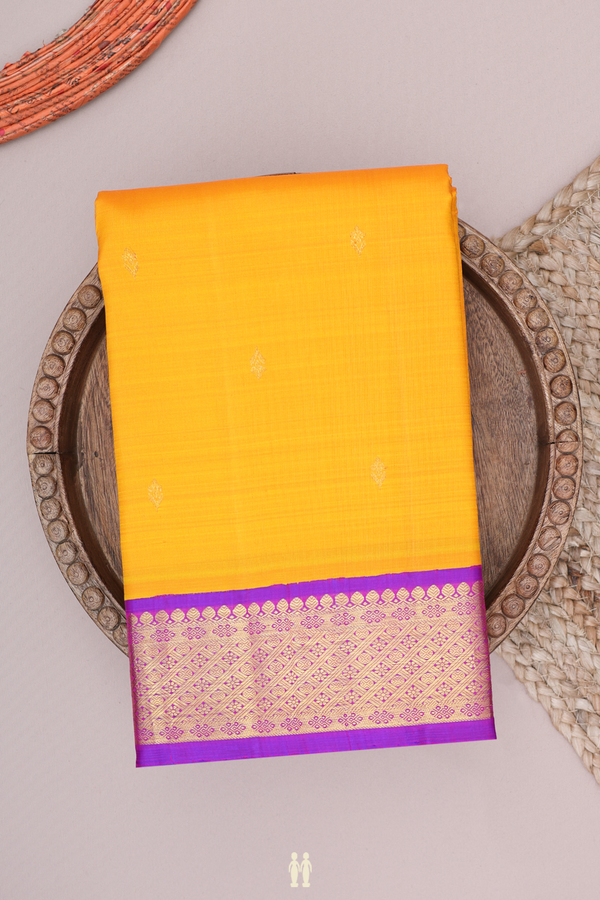 Kanchipuram Silk Saree In Royal Orange With Zari Buttas