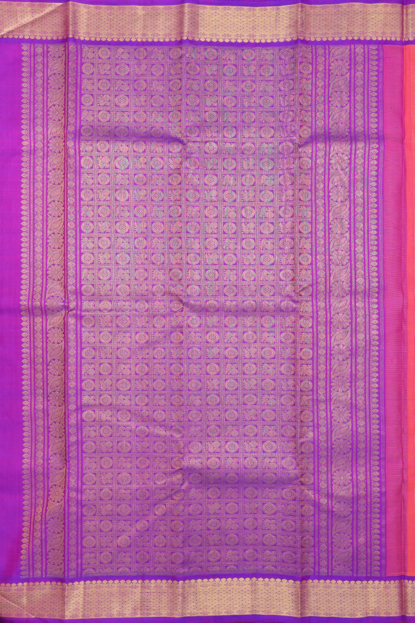 Kanchipuram Silk Saree In Royal Orange With Zari Buttas