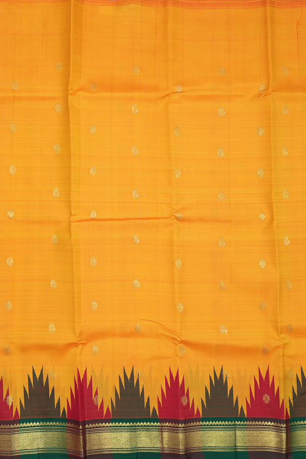 Kanchipuram Silk Saree In Royal Orange With Zari Buttas