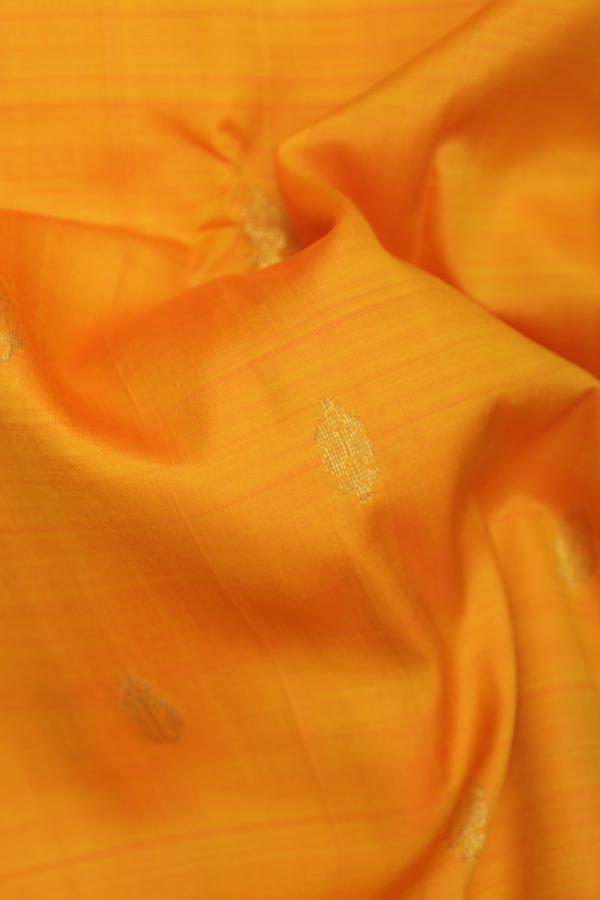 Kanchipuram Silk Saree In Royal Orange With Zari Buttas