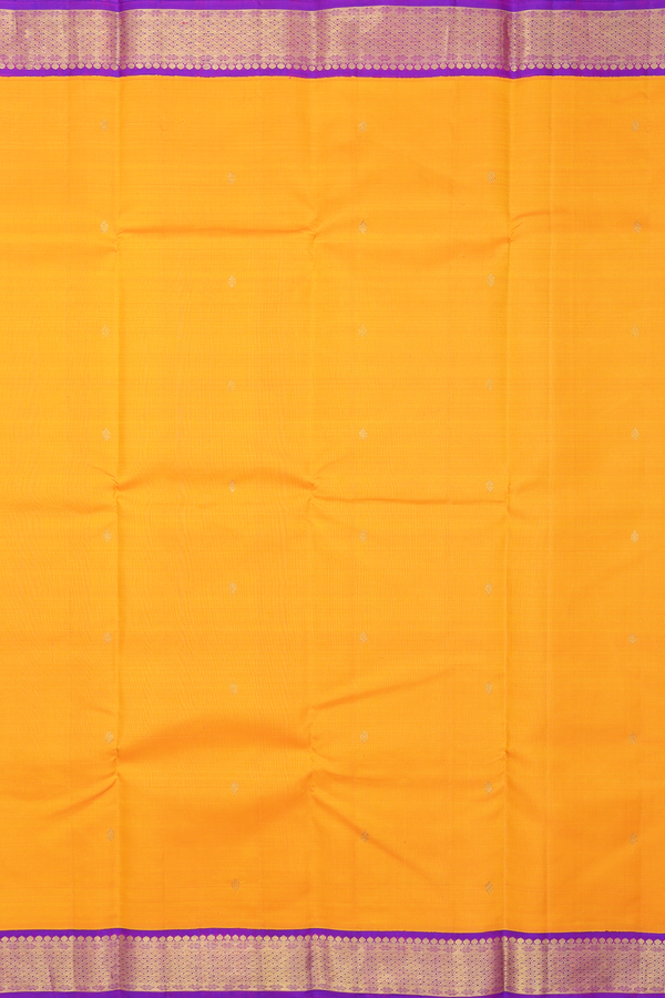 Kanchipuram Silk Saree In Royal Orange With Zari Buttas