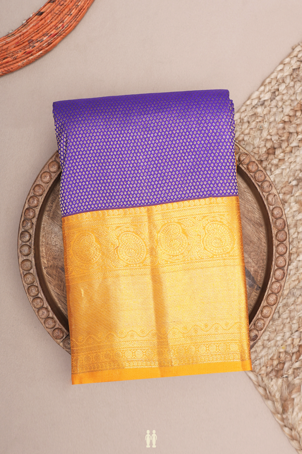 Kanchipuram Silk Saree In Royal Purple With Brocade Design