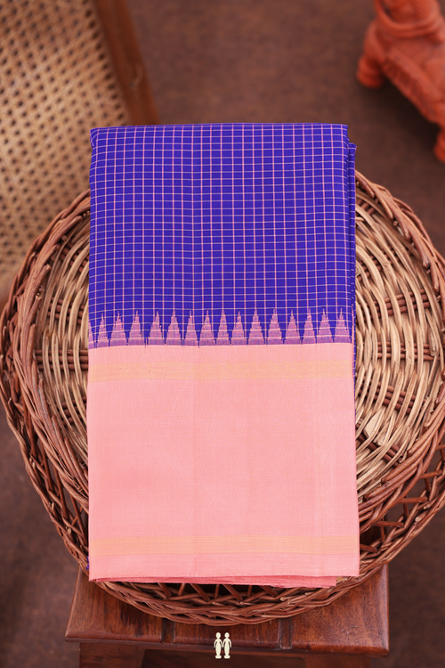 Kanchipuram Silk Saree In Royal Blue With Checks Design