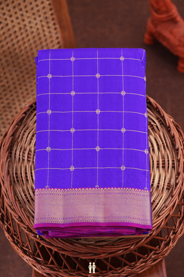 Kanchipuram Silk Saree In Royal Purple With Checks Design