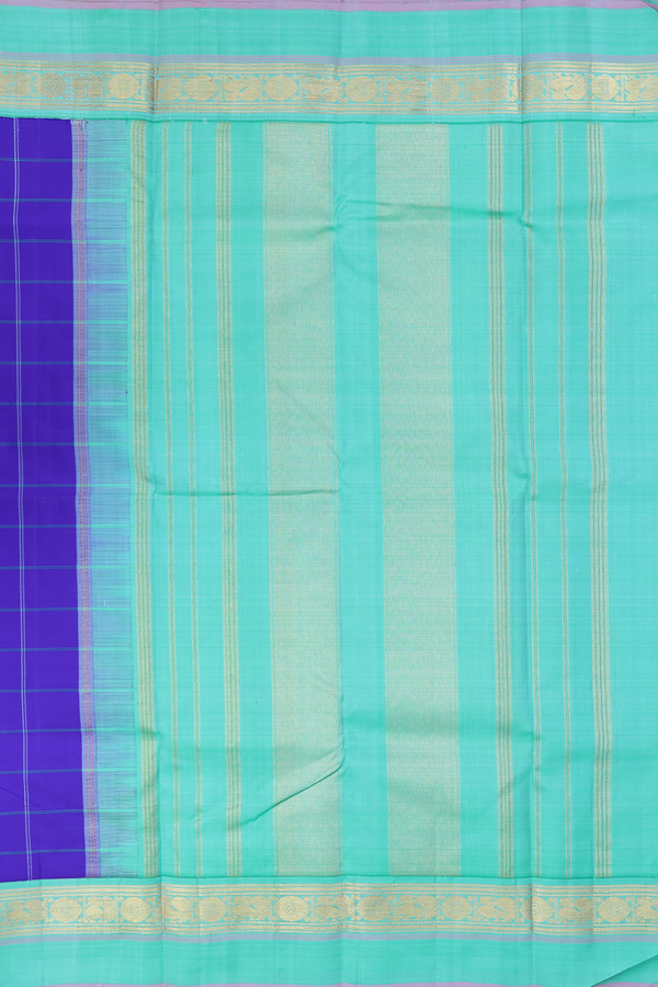 Kanchipuram Silk Saree In Indigo Blue With Checks Design