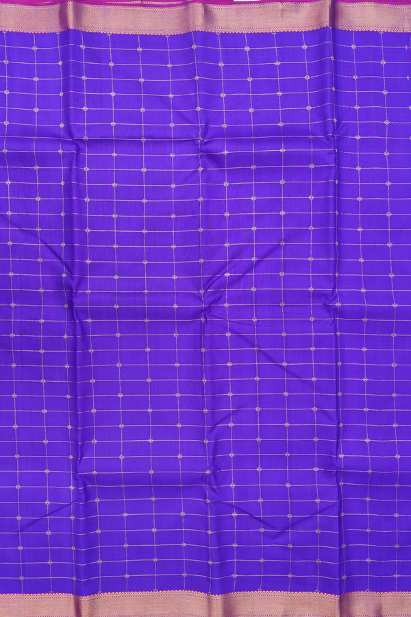 Kanchipuram Silk Saree In Royal Purple With Checks Design