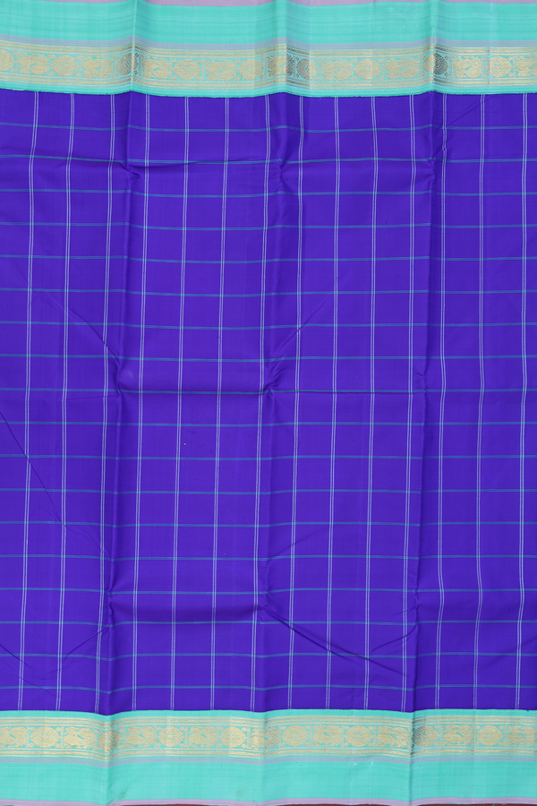 Kanchipuram Silk Saree In Indigo Blue With Checks Design