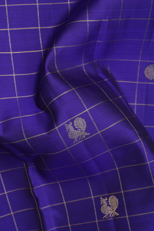 Kanchipuram Silk Saree In Royal Purple With Checks Design