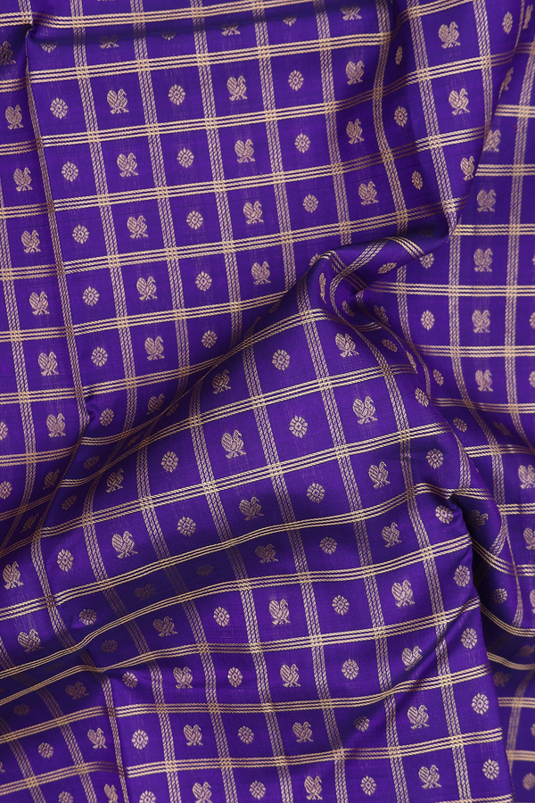 Kanchipuram Silk Saree In Royal Purple With Checks Design