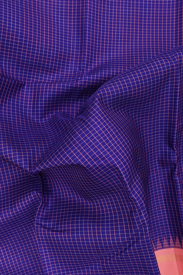 Kanchipuram Silk Saree In Royal Blue With Checks Design