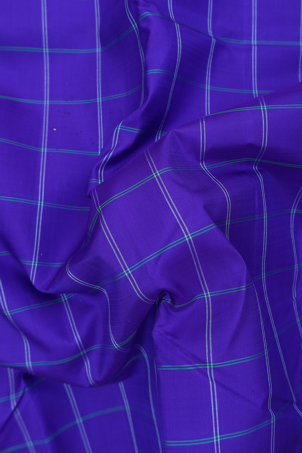 Kanchipuram Silk Saree In Indigo Blue With Checks Design