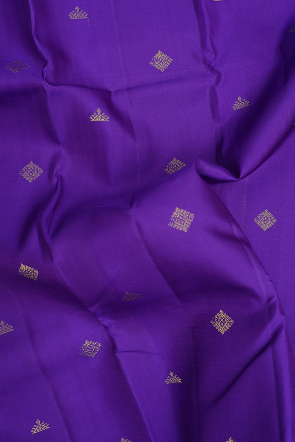 Kanchipuram Silk Saree In Royal Purple With Diamond Buttas