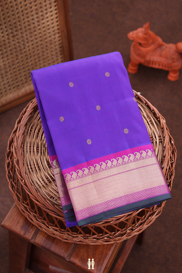 Kanchipuram Silk Saree In Royal Purple With Floral Buttas