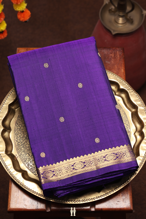 Kanchipuram Silk Saree In Royal Purple With Floral Buttas