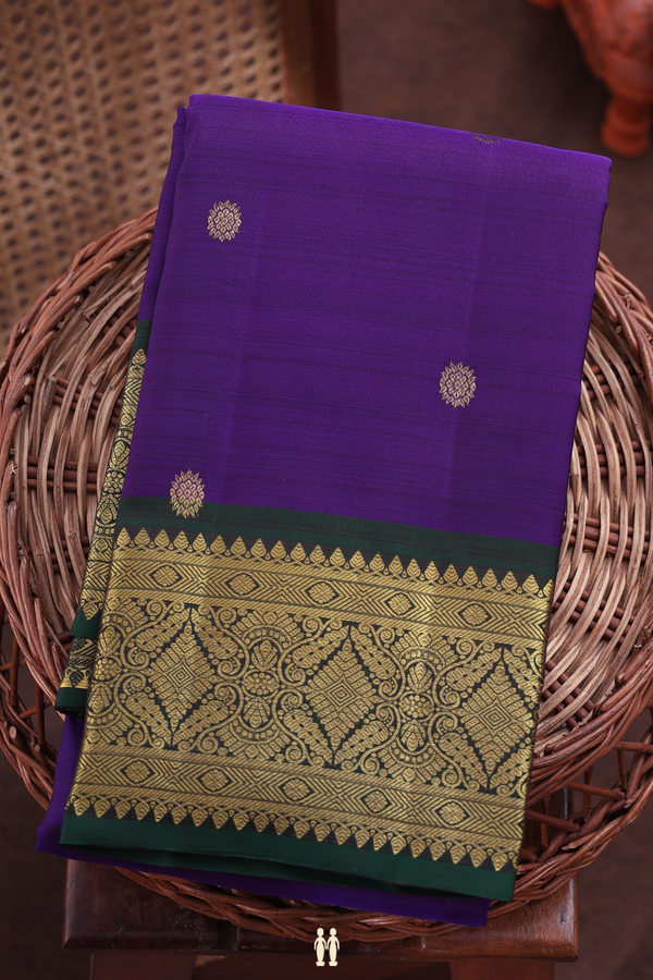 Kanchipuram Silk Saree In Royal Purple With Floral Buttas
