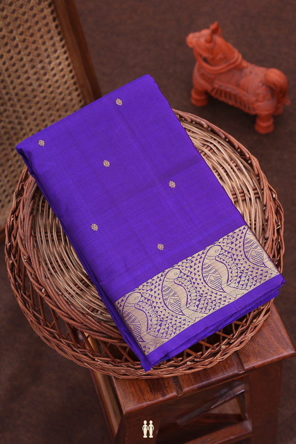 Kanchipuram Silk Saree In Royal Purple With Floral Buttas