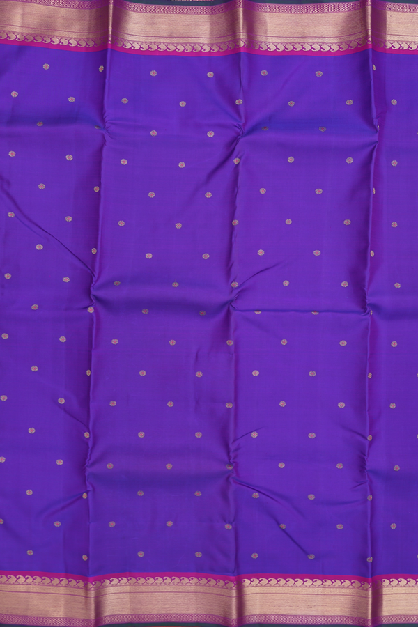 Kanchipuram Silk Saree In Royal Purple With Floral Buttas
