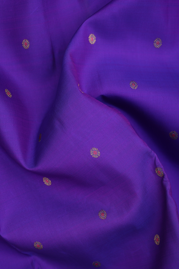 Kanchipuram Silk Saree In Royal Purple With Floral Buttas