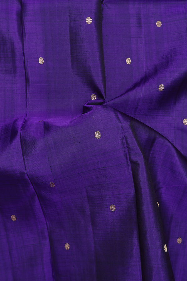 Kanchipuram Silk Saree In Royal Purple With Floral Buttas