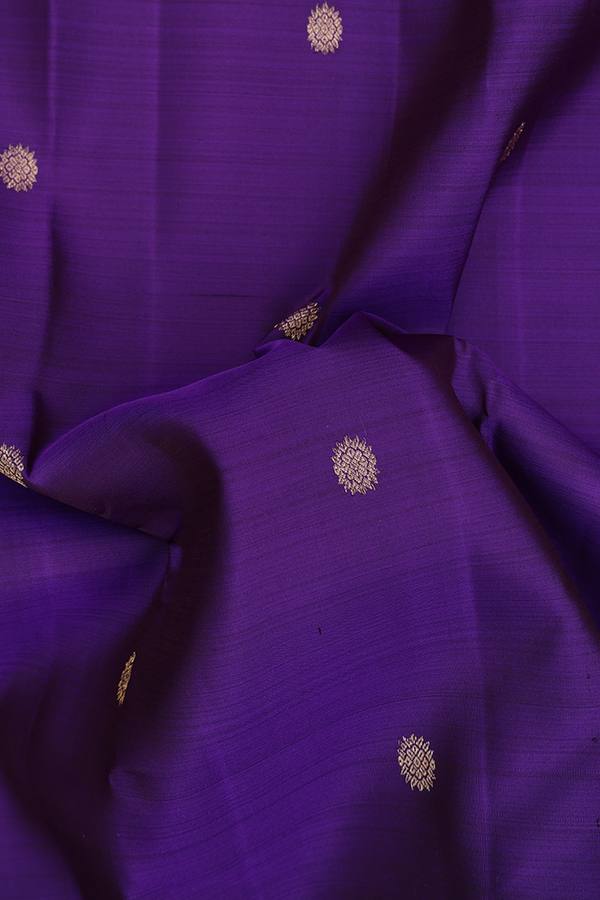 Kanchipuram Silk Saree In Royal Purple With Floral Buttas