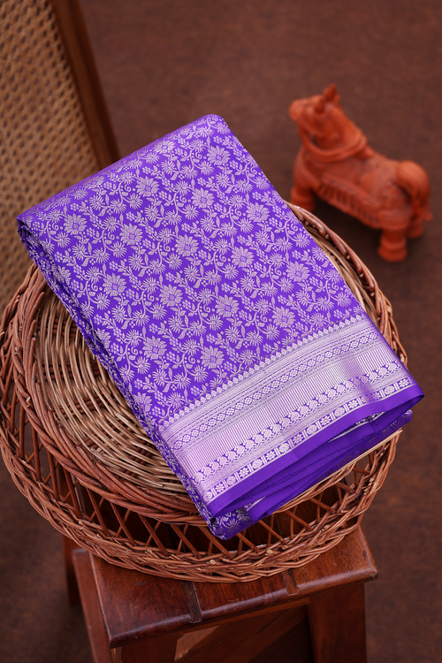 Kanchipuram Silk Saree In Royal Purple With Floral Design