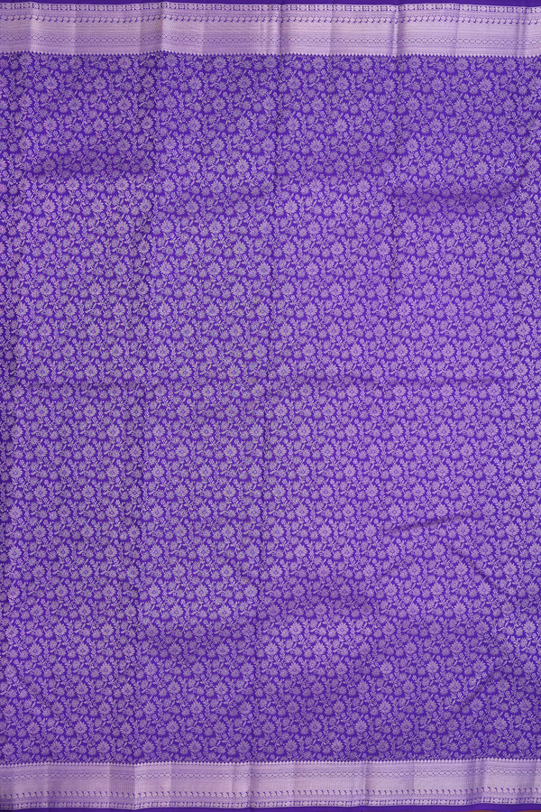 Kanchipuram Silk Saree In Royal Purple With Floral Design