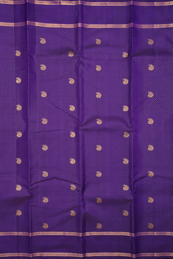 Kanchipuram Silk Saree In Royal Purple With Paisley Buttas