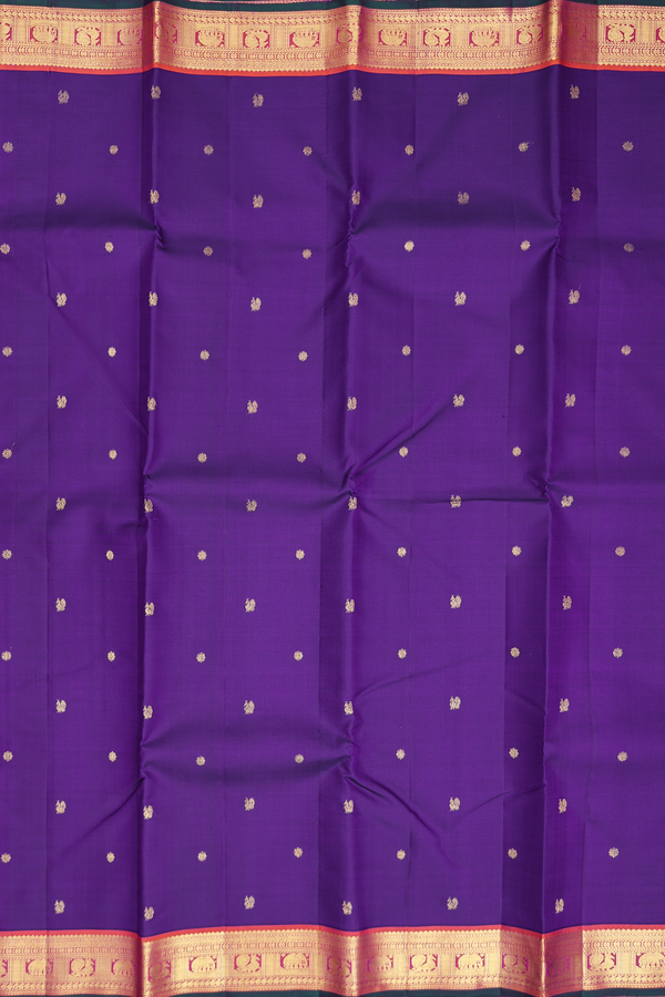 Kanchipuram Silk Saree In Royal Purple With Peacock Buttas