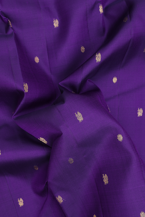 Kanchipuram Silk Saree In Royal Purple With Peacock Buttas