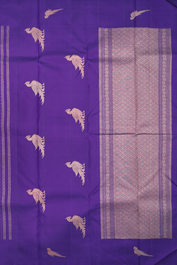 Kanchipuram Silk Saree In Royal Purple With Stripes Design