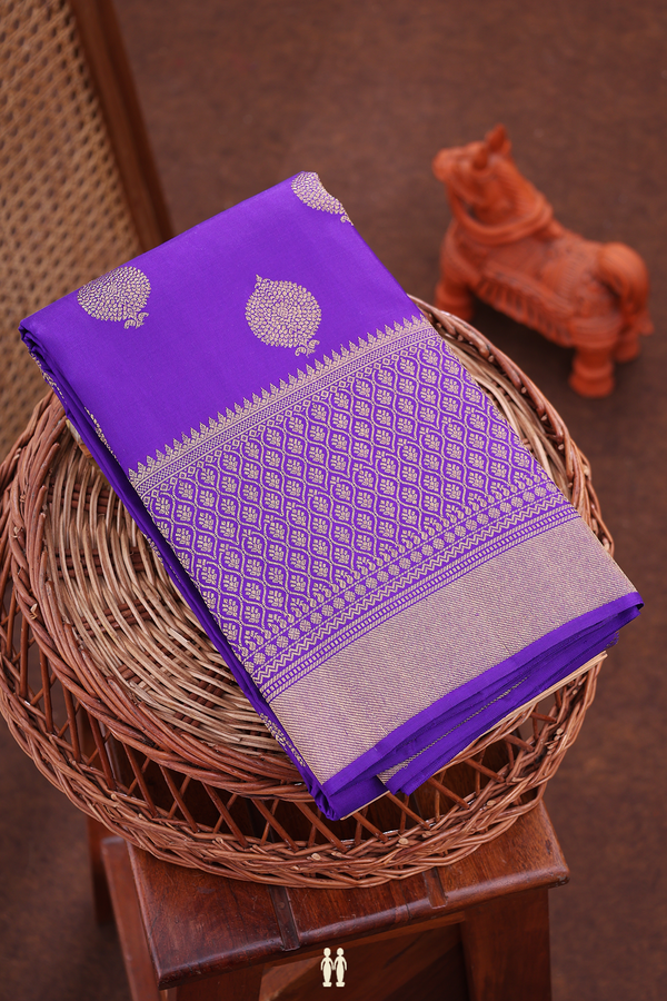 Kanchipuram Silk Saree In Royal Purple With Zari Buttas