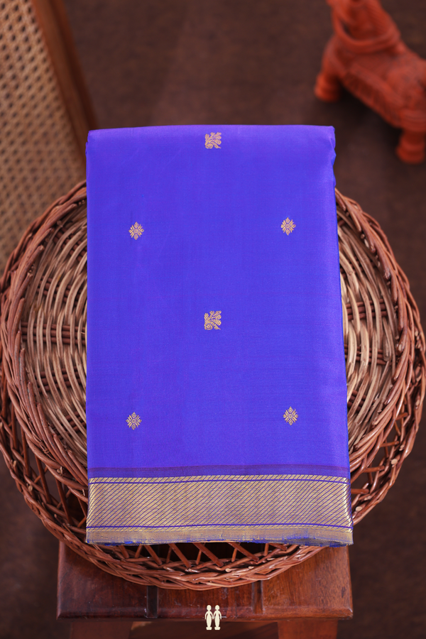 Kanchipuram Silk Saree In Royal Purple With Zari Buttas