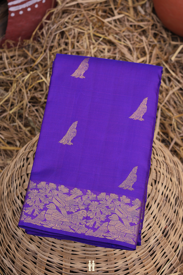 Kanchipuram Silk Saree In Royal Purple With Zari Buttas