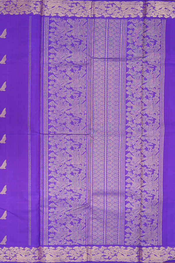 Kanchipuram Silk Saree In Royal Purple With Zari Buttas