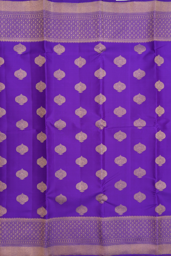 Kanchipuram Silk Saree In Royal Purple With Zari Buttas