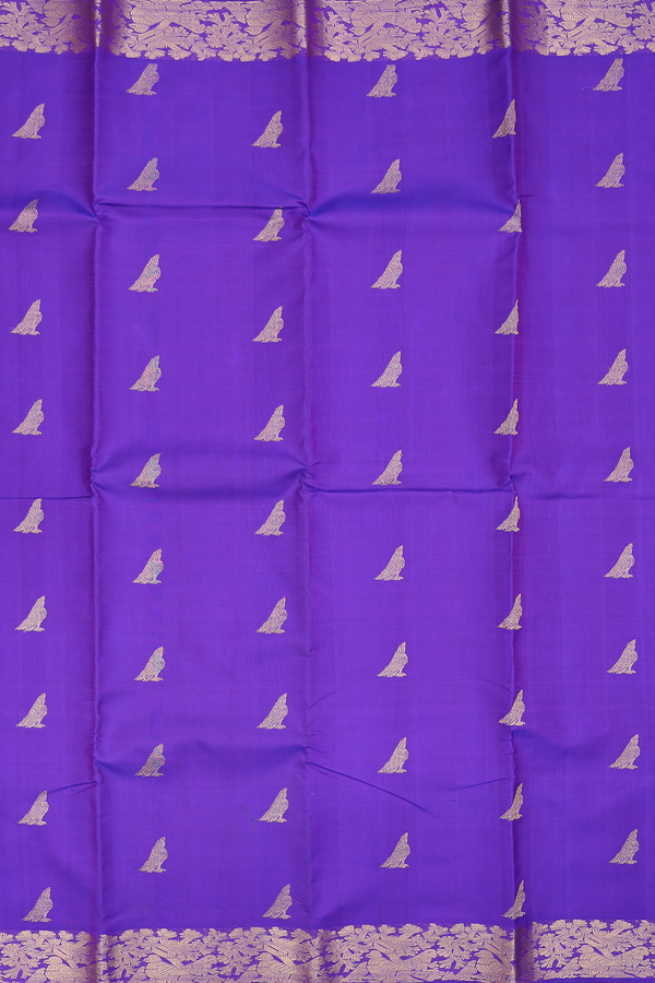 Kanchipuram Silk Saree In Royal Purple With Zari Buttas