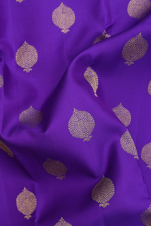 Kanchipuram Silk Saree In Royal Purple With Zari Buttas