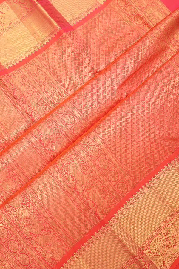 Kanchipuram Silk Saree In Royal Yellow Checks With Buttas