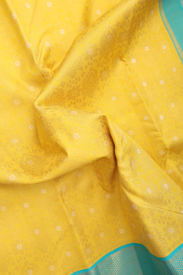 Kanchipuram Silk Saree In Royal Yellow With Brocade Design