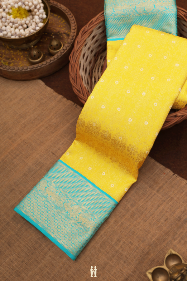 Kanchipuram Silk Saree In Royal Yellow With Brocade Design