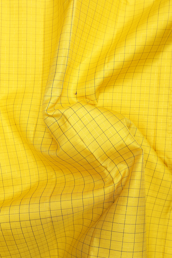 Kanchipuram Silk Saree In Royal Yellow With Checks Design