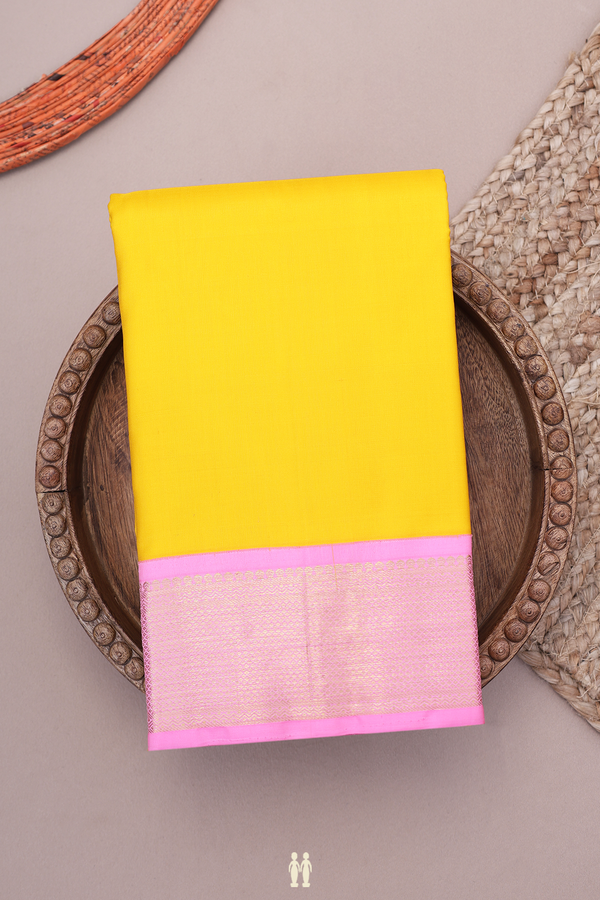 Kanchipuram Silk Saree In Royal Yellow With Korvai Border