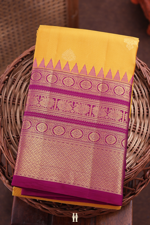 Kanchipuram Silk Saree In Royal Yellow With Zari Buttas