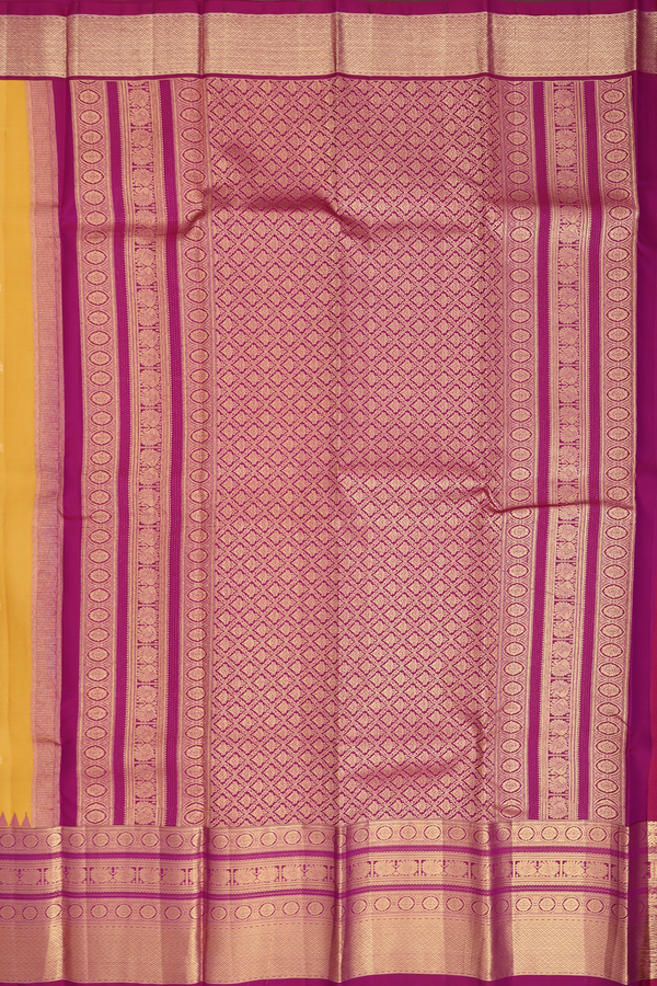 Kanchipuram Silk Saree In Royal Yellow With Zari Buttas