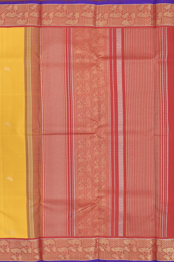 Kanchipuram Silk Saree In Royal Yellow With Zari Buttas