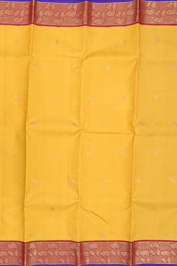 Kanchipuram Silk Saree In Royal Yellow With Zari Buttas