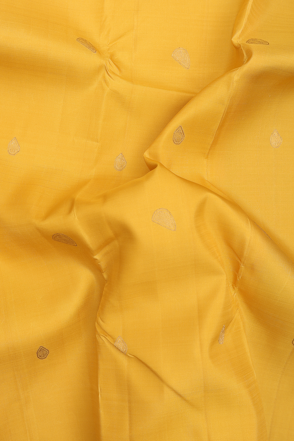 Kanchipuram Silk Saree In Royal Yellow With Zari Buttas